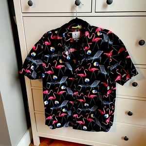 Men’s Flamingo Patterned Short Sleeve Button-Up